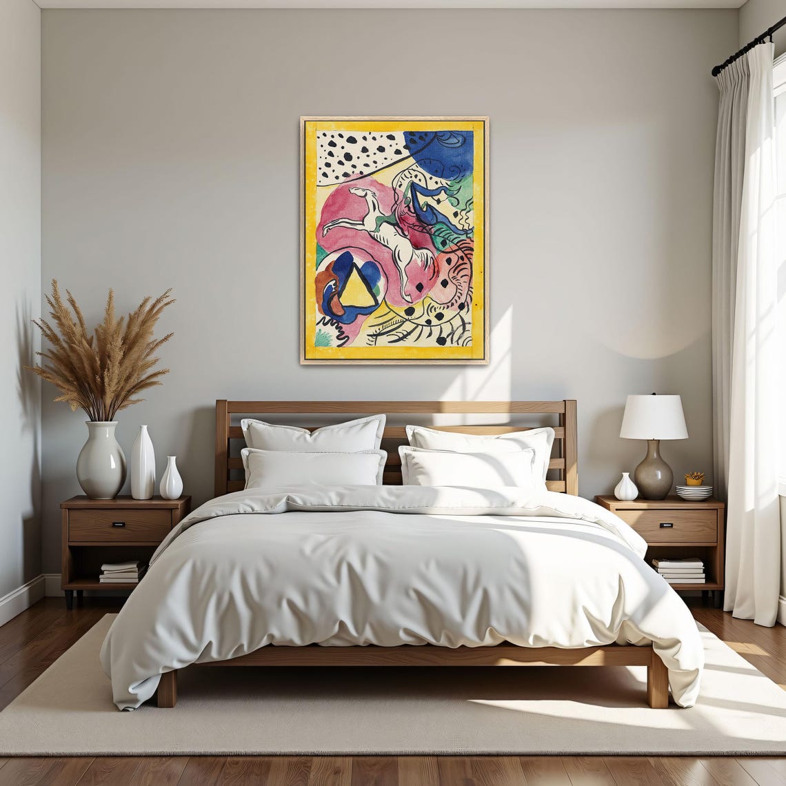 Framed Print Of Abstract Painting With A Horse Geometric Wall Art Pink And Blue Bedroom Artwork Art Nouveau Watercolor Painting - Image 5