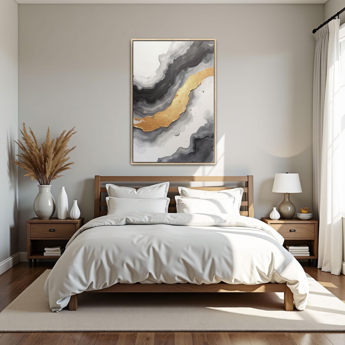 Diagonal Gold Ribbon Through Grey Marble Swirls Abstract Poster - Image 4