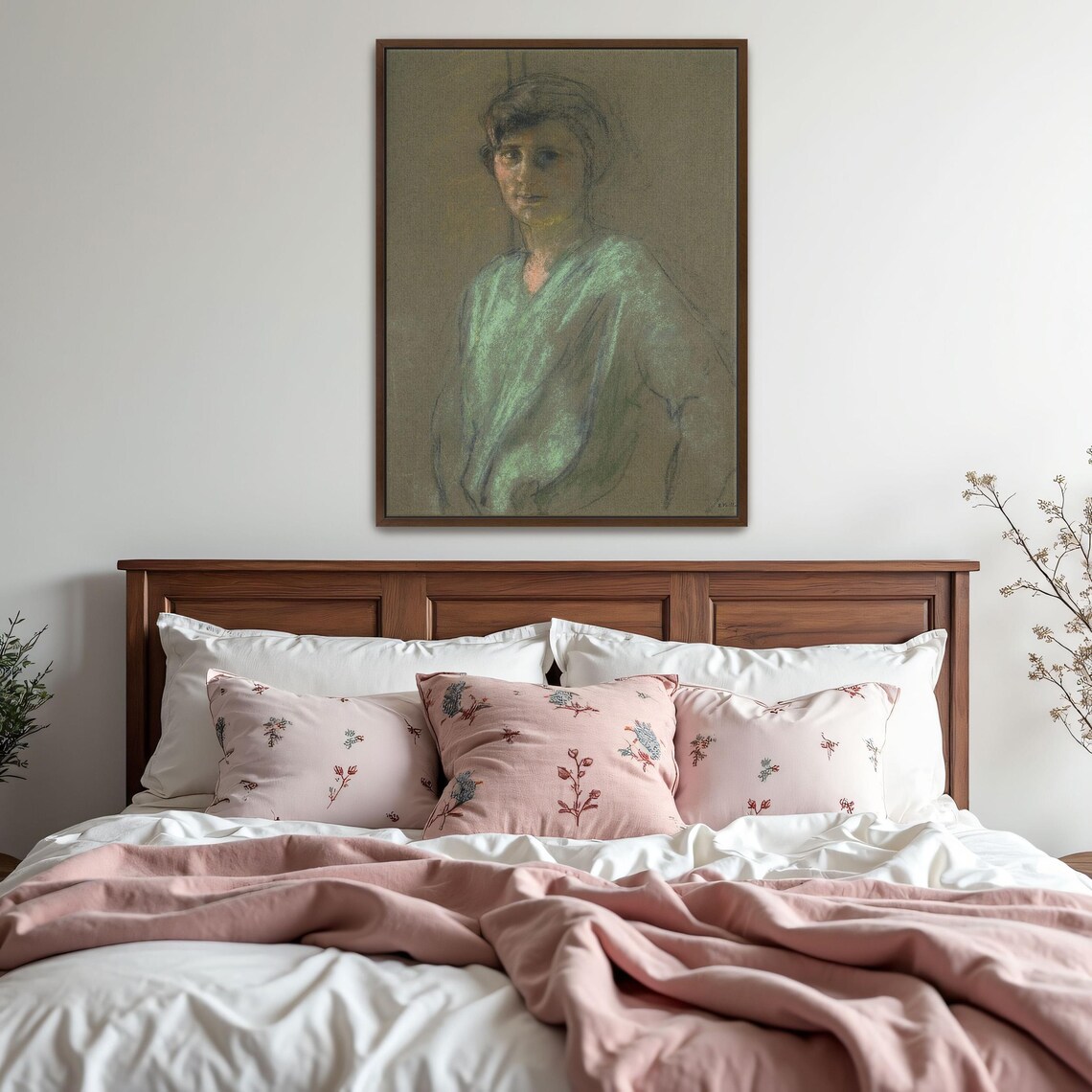 Portrait of a Woman in Green Vintage Pastel Drawing Art Print - Image 5