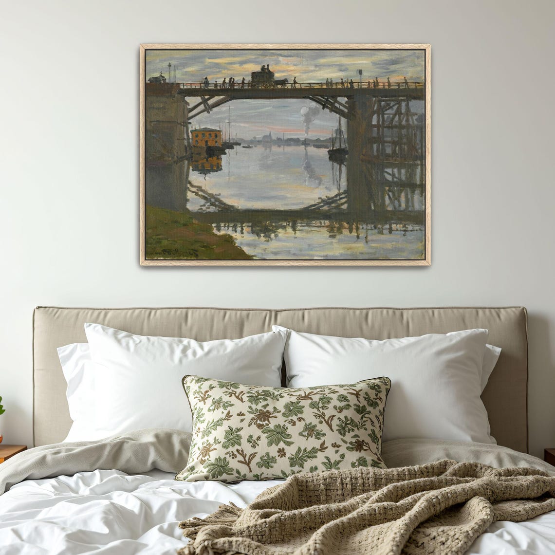 Claude Monet Railway Bridge Over Water With Crowd At Dusk Poster - Image 4