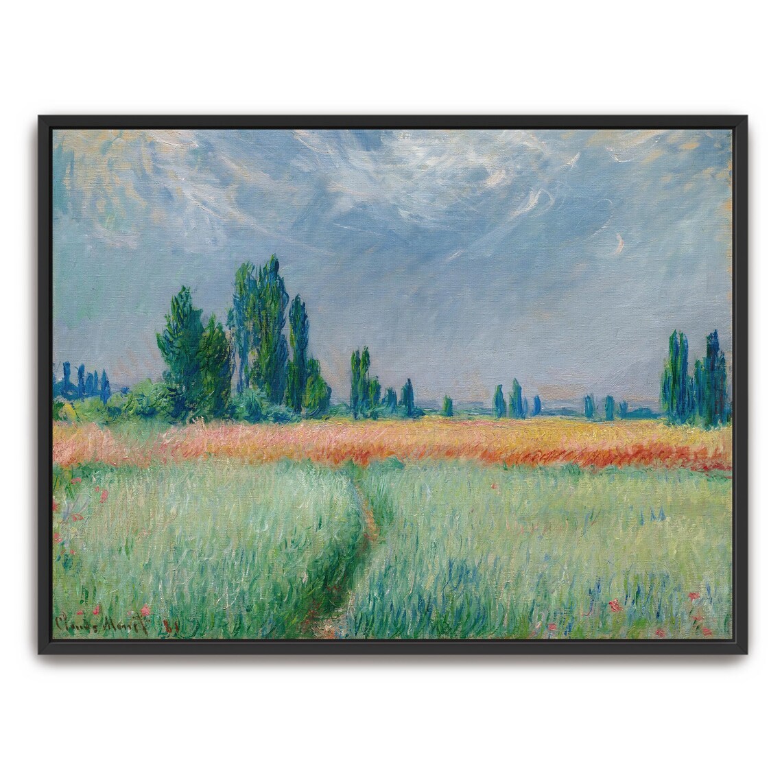 Claude Monet Framed Wall Art A Field Of Green Grass With Trees In The Background Landscape Print Green And Blue Entryway Decor