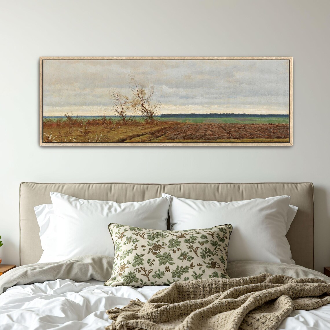 Landscape Painting With Trees And Field Panoramic Wall Art Horizontal Framed Art Above Bed Wall Art Bedroom And Living Room Art Wide - Image 5