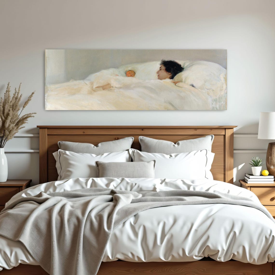 Mother and Child Sleeping Peacefully in White Bedding Poster - Image 3