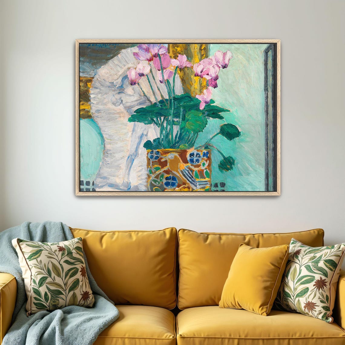 Pink Cyclamen in a Patterned Pot Vibrant Floral Still Life Poster