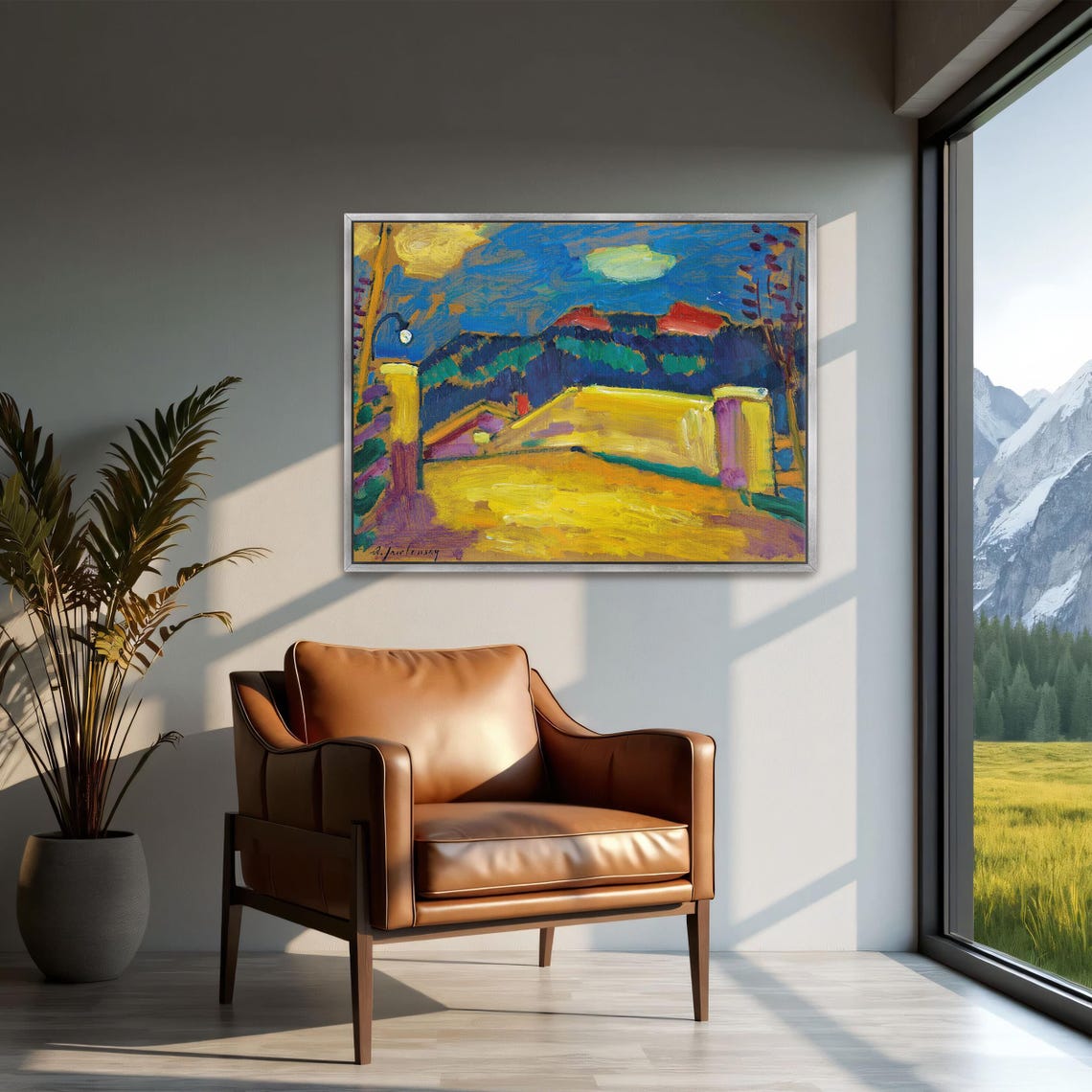 Night Street Scene With Moonlight Expressionist Painting Poster - Image 2