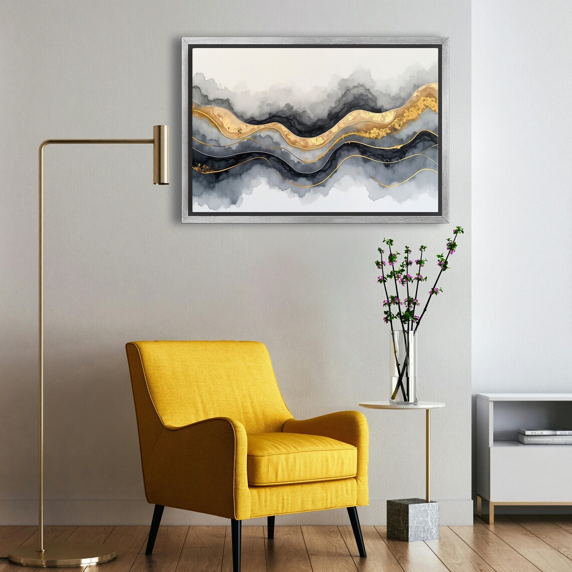 Layered Gold Amber And Charcoal Bands Watercolor Abstract Art Poster - Image 5