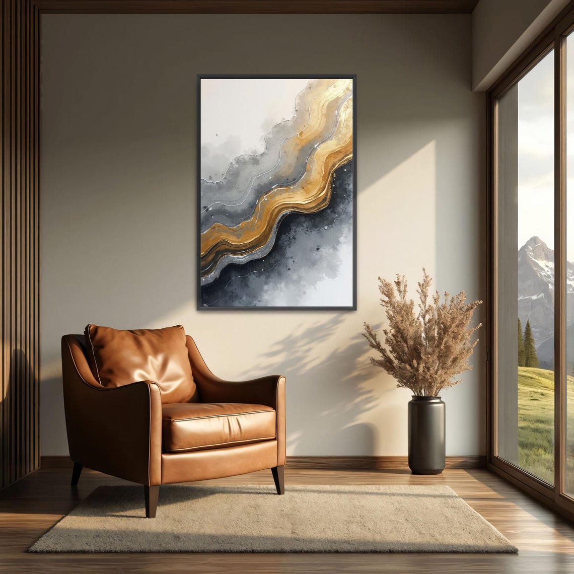 Abstract Gold and Grey Marble Swirls Modern Luxury Decor Poster - Image 3