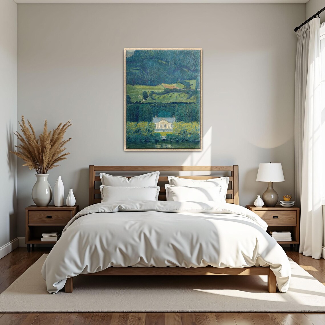 Country House by Water With Hills Vintage Landscape Art Poster - Image 5