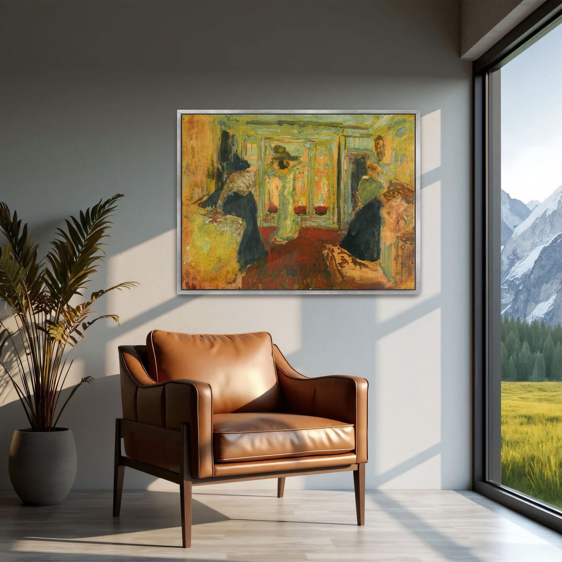 Two Women in a Golden Sunlit Room with a Mirror Interior Poster - Image 3