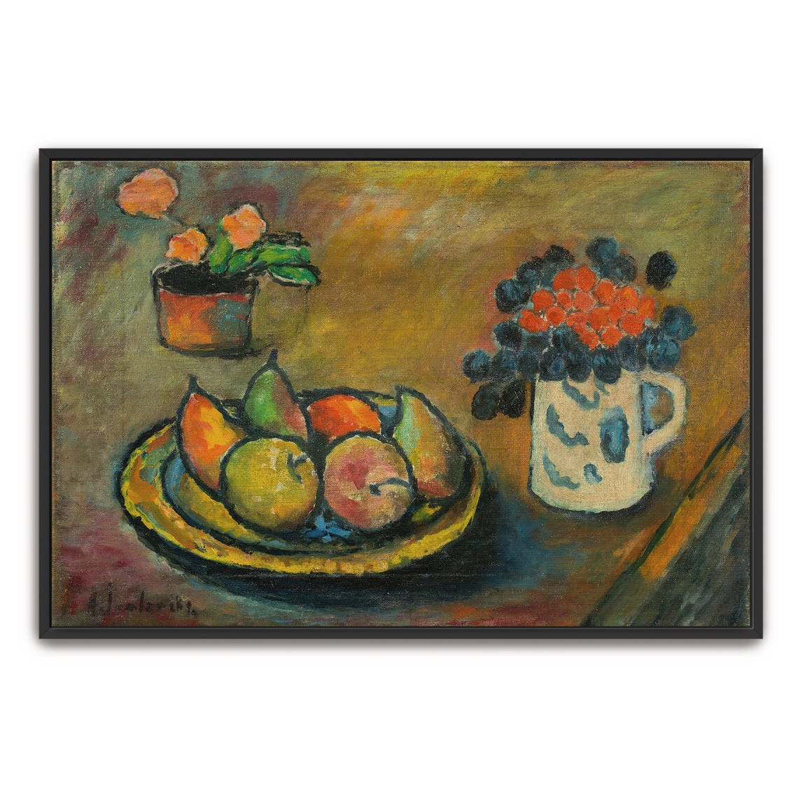 Still Life With Pears Apples And Grapes In A Ceramic Pitcher Print