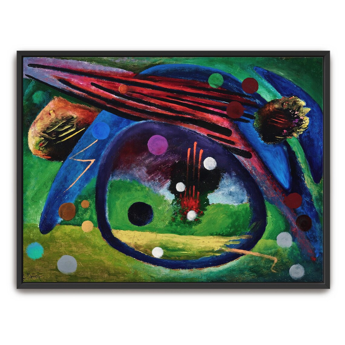 Colorful Abstract Painting With Circles And Lines Modern Poster