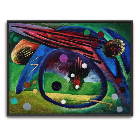 Framed Wall Art Of Abstract Painting With Circles And Lines Geometric Print Green And Blue Bedroom Decor Abstract Artwork