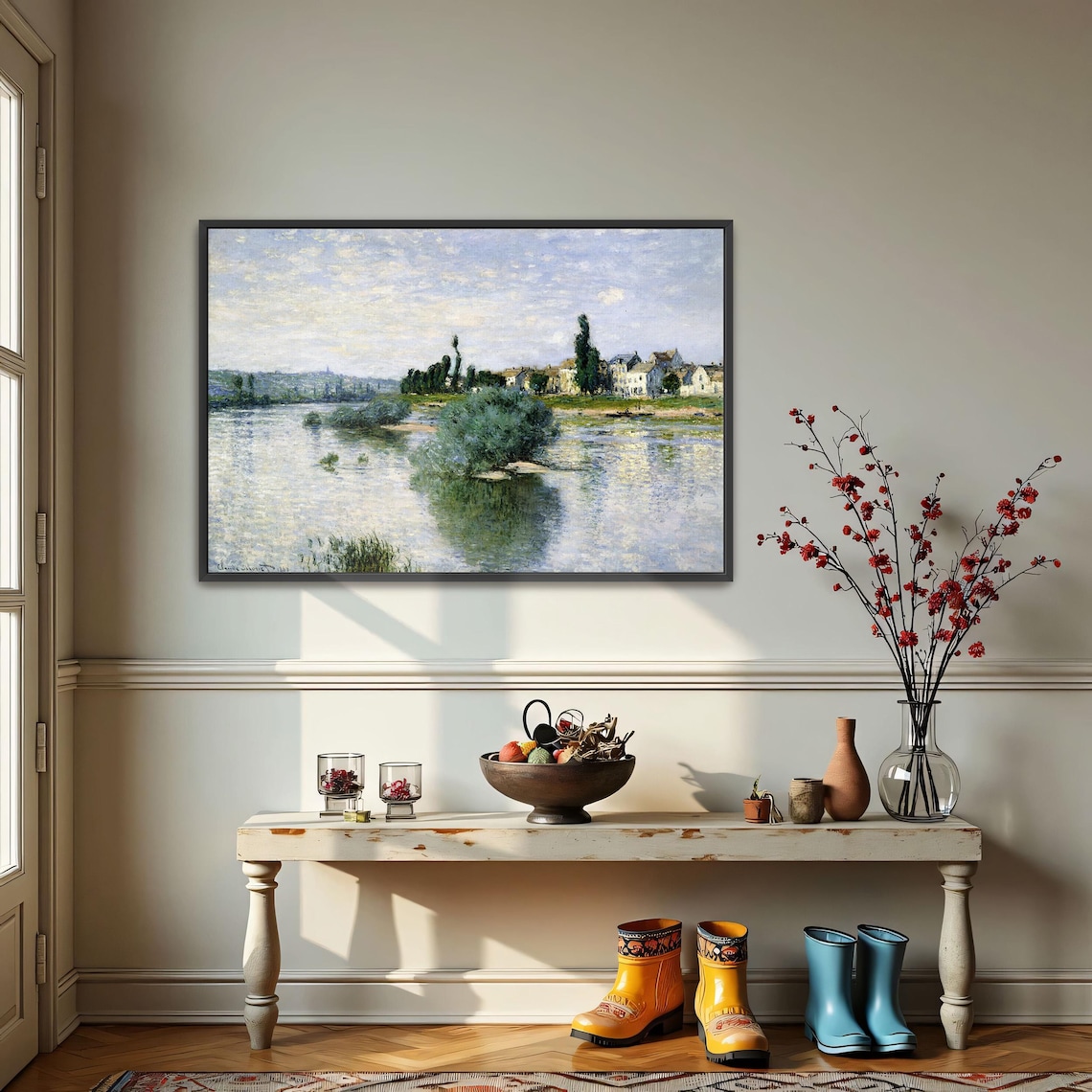 Claude Monet River Scene With Village Houses Signed 1880 Print - Image 3