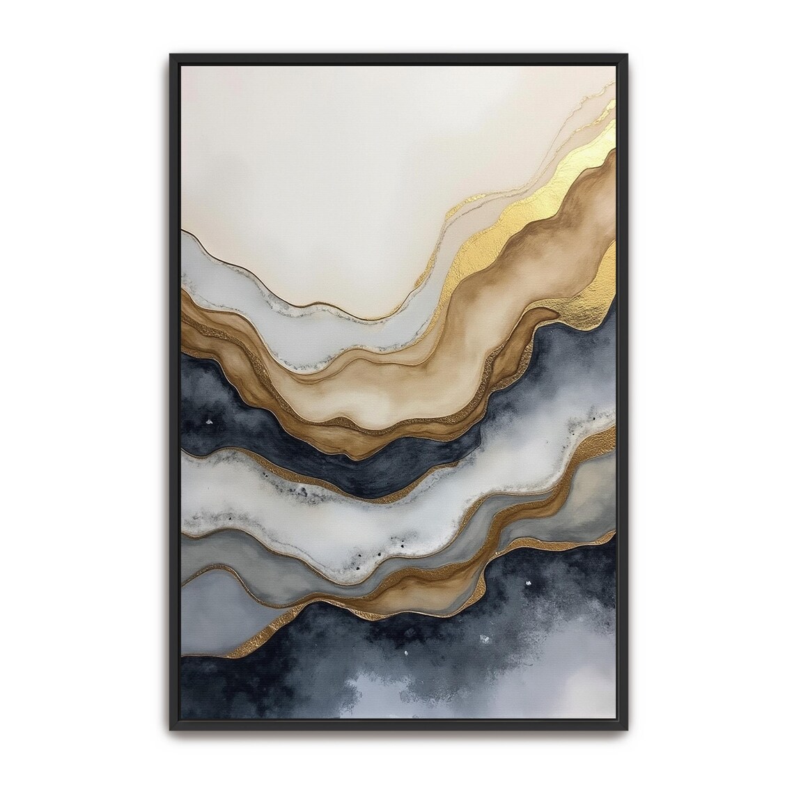 Gold White And Navy Diagonal Layers Abstract Modern Decor Poster