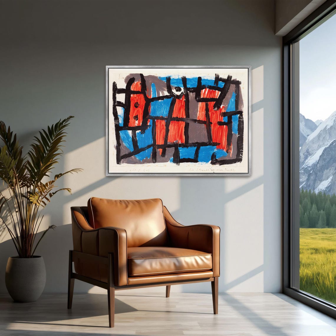 Paul Klee Large Framed Print Abstract Geometric Painting With Red And Blue Geometric Fine Art Print Abstract Artwork - Image 2