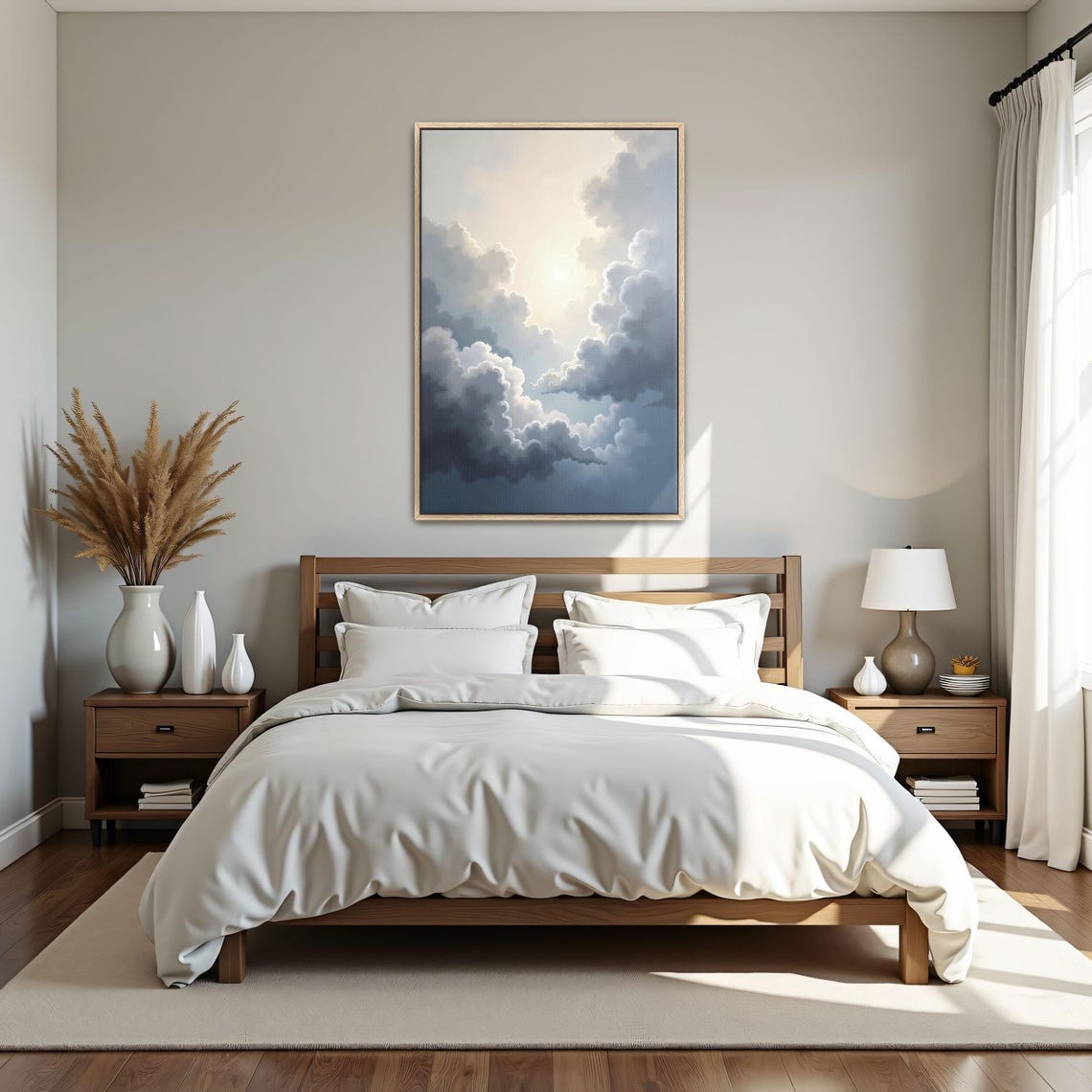 Cloudscape With Sun Rays Dreamy Sky Peaceful Atmosphere Framed Wall Art Ready To Hang Oversized Large Wall Art Fine Art Print - Image 4
