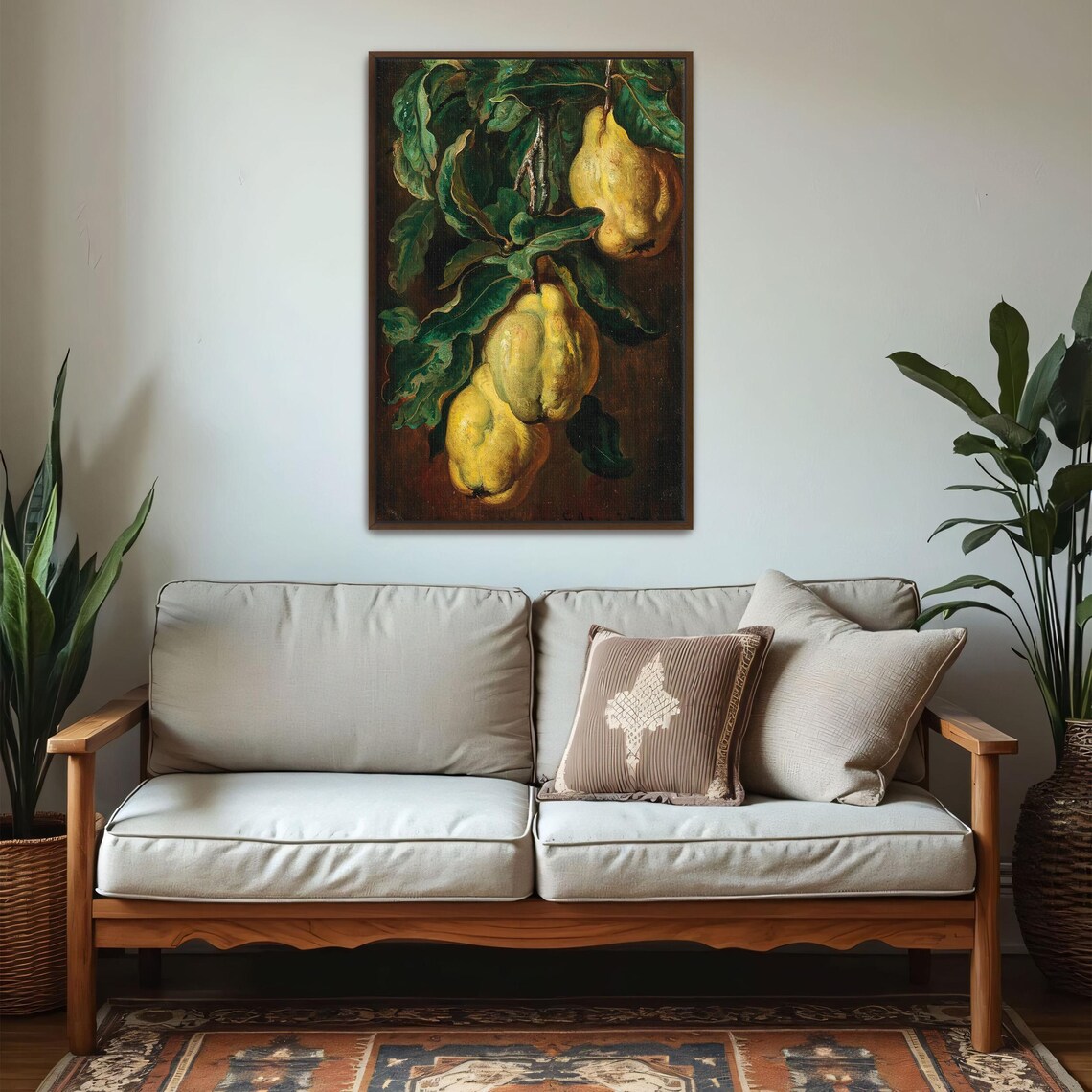Quinces On Branch Dark Vintage Still Life Oil Painting Poster - Image 5