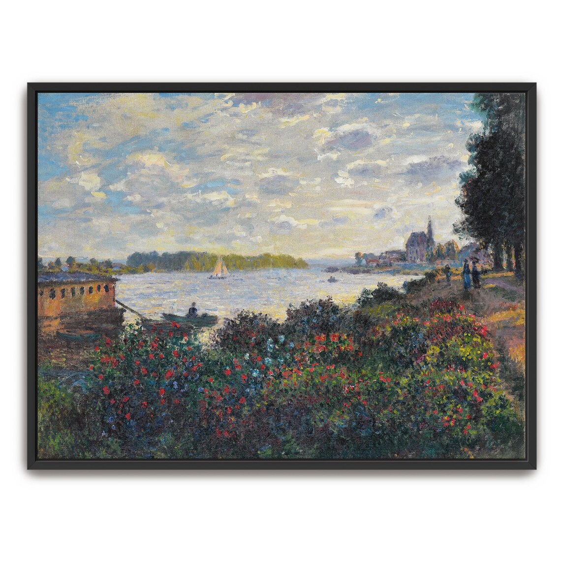 Claude Monet Riverbank Garden With Flowers And Sailboats Print