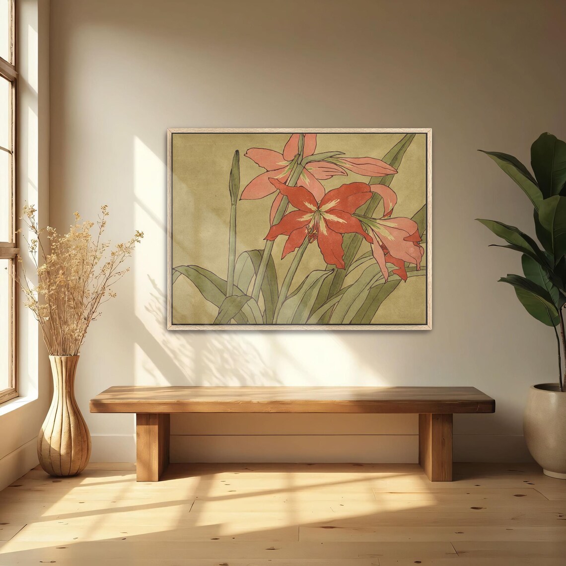 Red Amaryllis Blossoms Art Nouveau Floral Botanical Wall Poster - Image 5