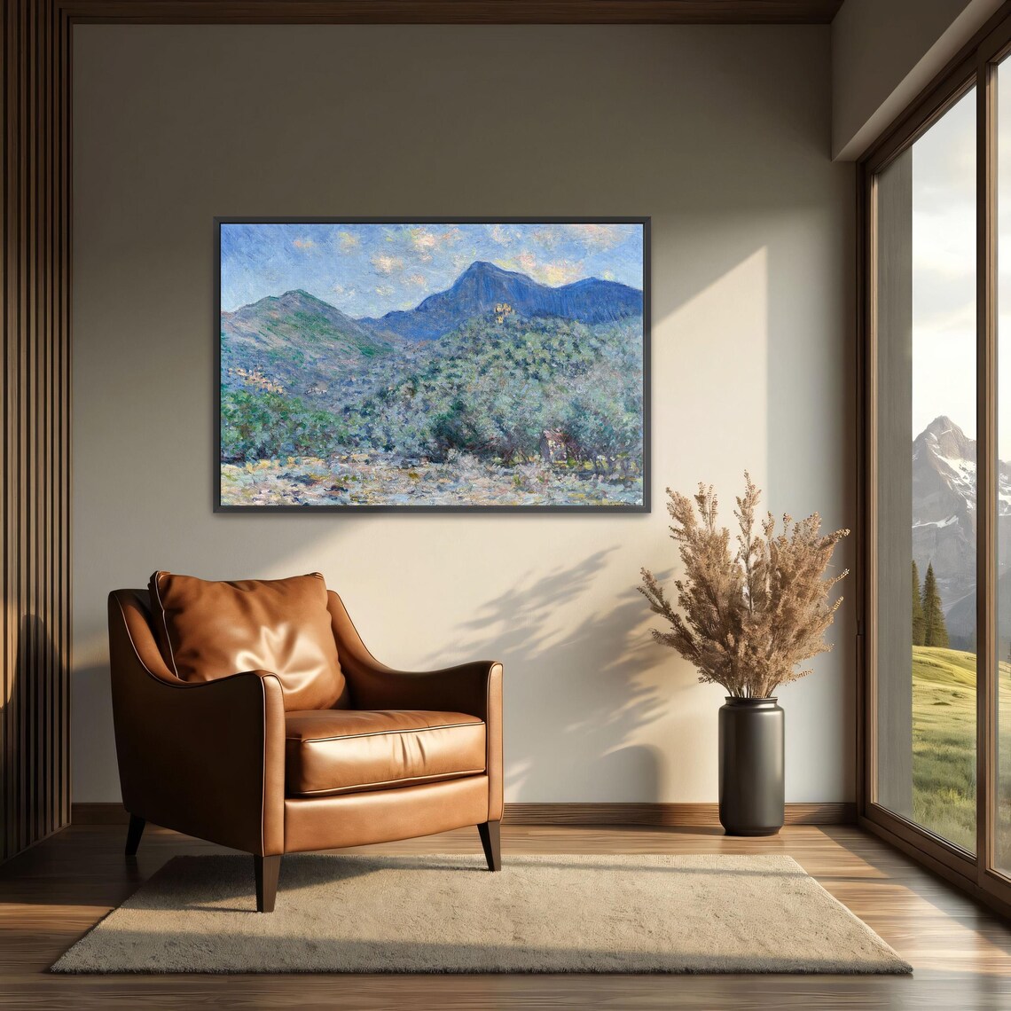 Claude Monet Framed Print Mountain Landscape With Trees And Sky Mountain Print Blue And Green Living Room Artwork - Image 3