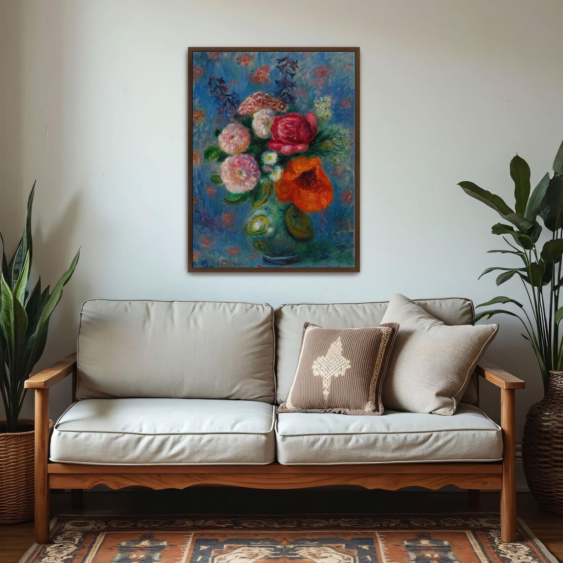 Poppies And Roses Bouquet In A Green Vase Floral Painting Poster - Image 5