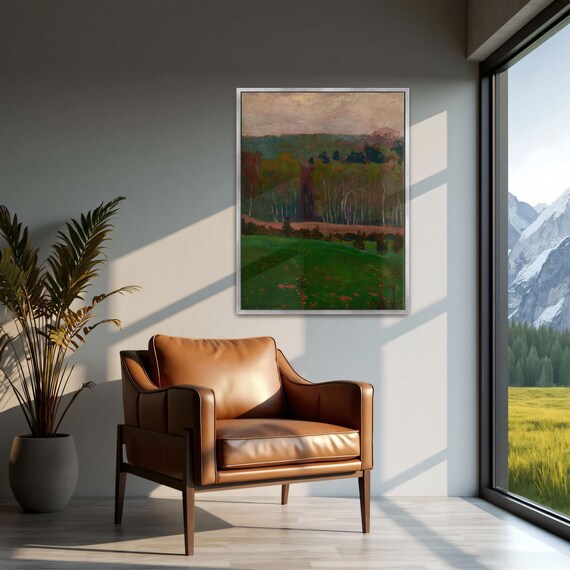 Large Framed Print Of Forest Landscape With Green Field Landscape Fine Art Print Green And Brown Bedroom Art Print