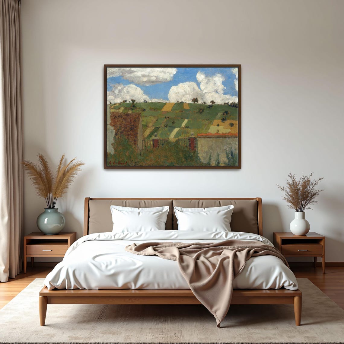 Patchwork Fields Under Towering White Clouds Rural Scene Poster - Image 2