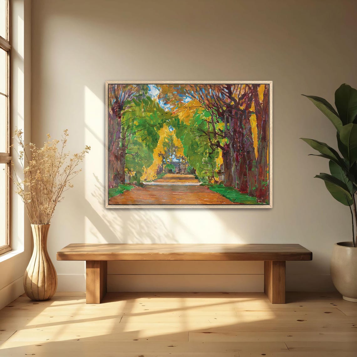 Golden Autumn Tree Lined Path in Glowing Light Landscape Art Poster - Image 5