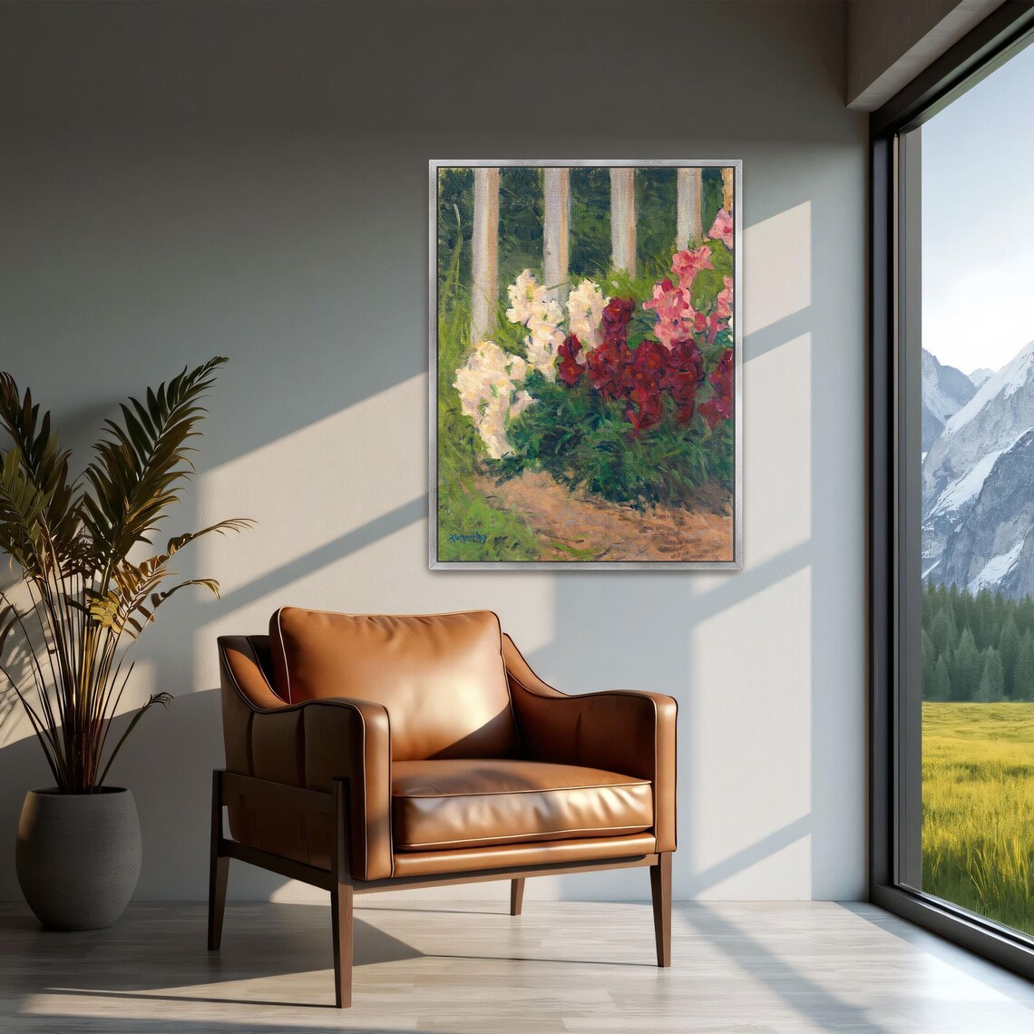 Garden Flowers by a White Fence Impressionist Oil Painting Poster