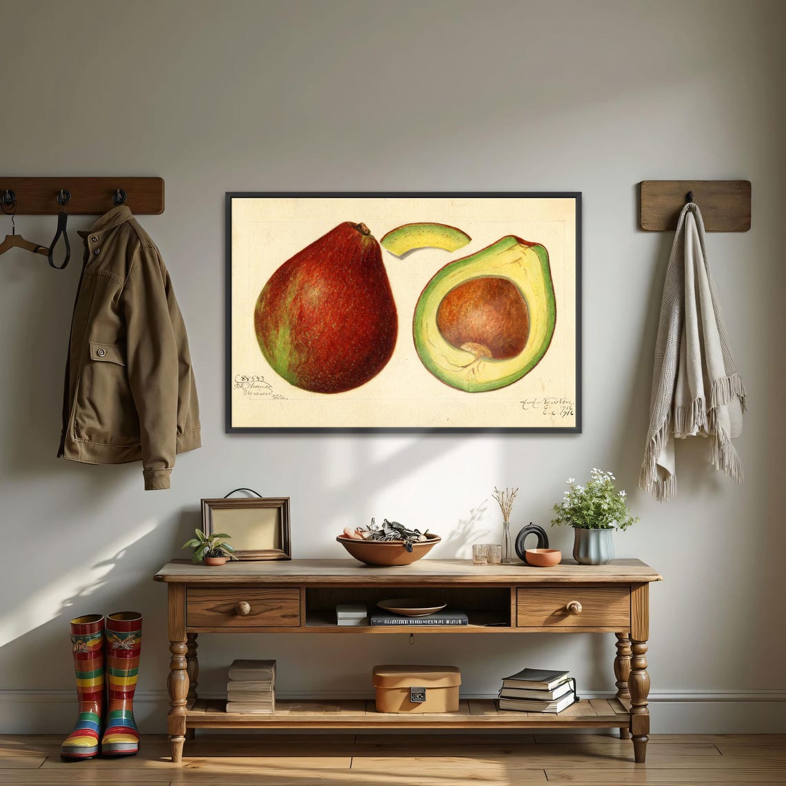 Vintage Botanical Avocado Whole and Half Illustration Art Poster - Image 4