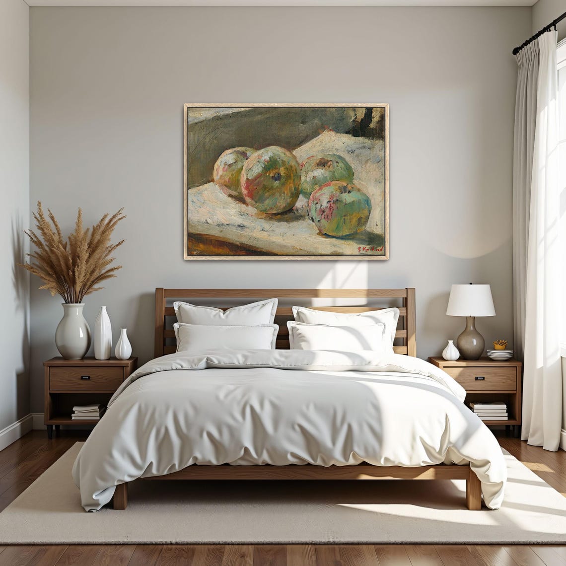 Four Green Apples Rustic Impressionist Still Life Painting Poster - Image 5