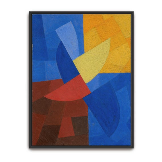Framed Print Of Abstract Geometric Painting Geometric Print Blue And Yellow Entryway Artwork Minimalist Oil Painting