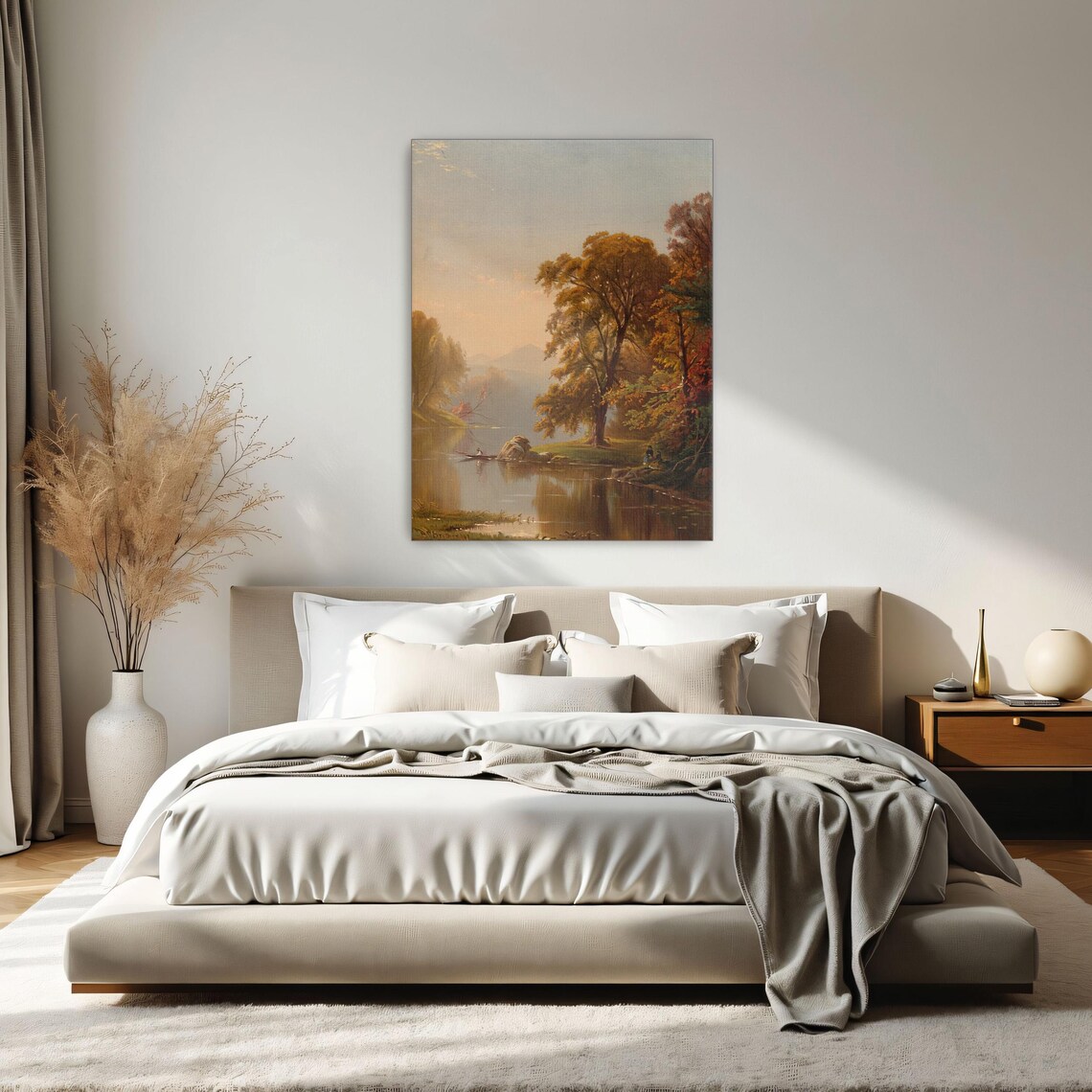 Autumn River Scene With Boat and Golden Trees Vintage Poster - Image 2