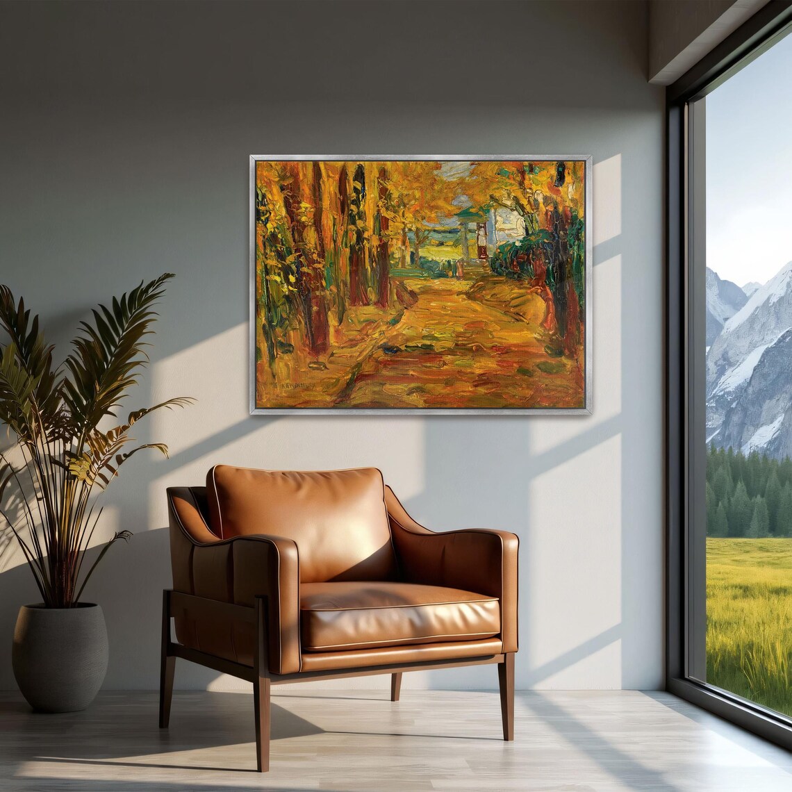 Fiery Autumn Forest Path Leading To A Distant Country House Poster - Image 2