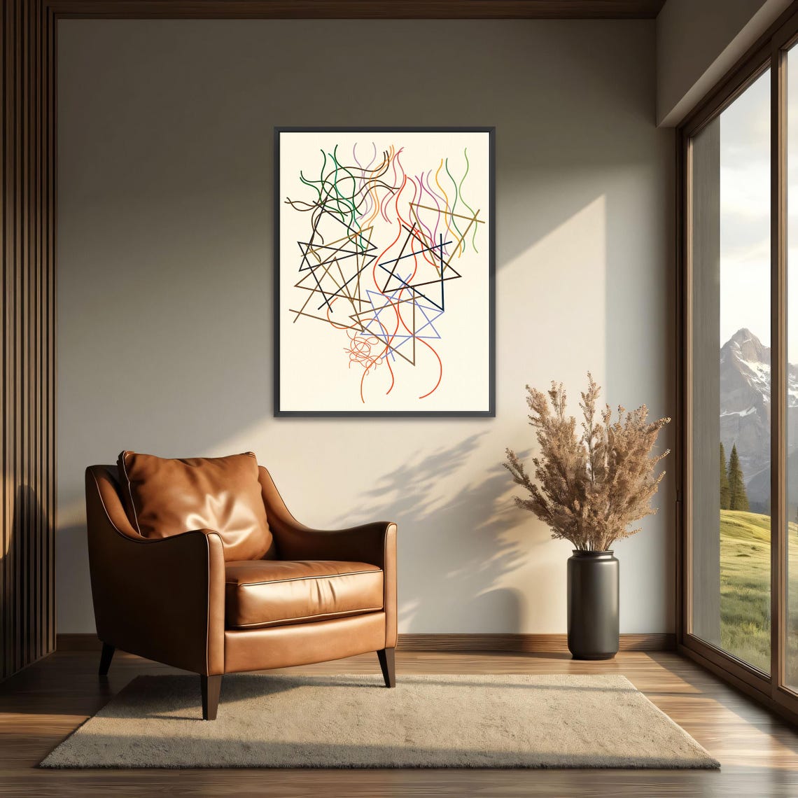 Framed Wall Art Of Abstract Art With Lines And Triangles Geometric Wall Art Brown And Red Living Room Art Contemporary Illustration - Image 4