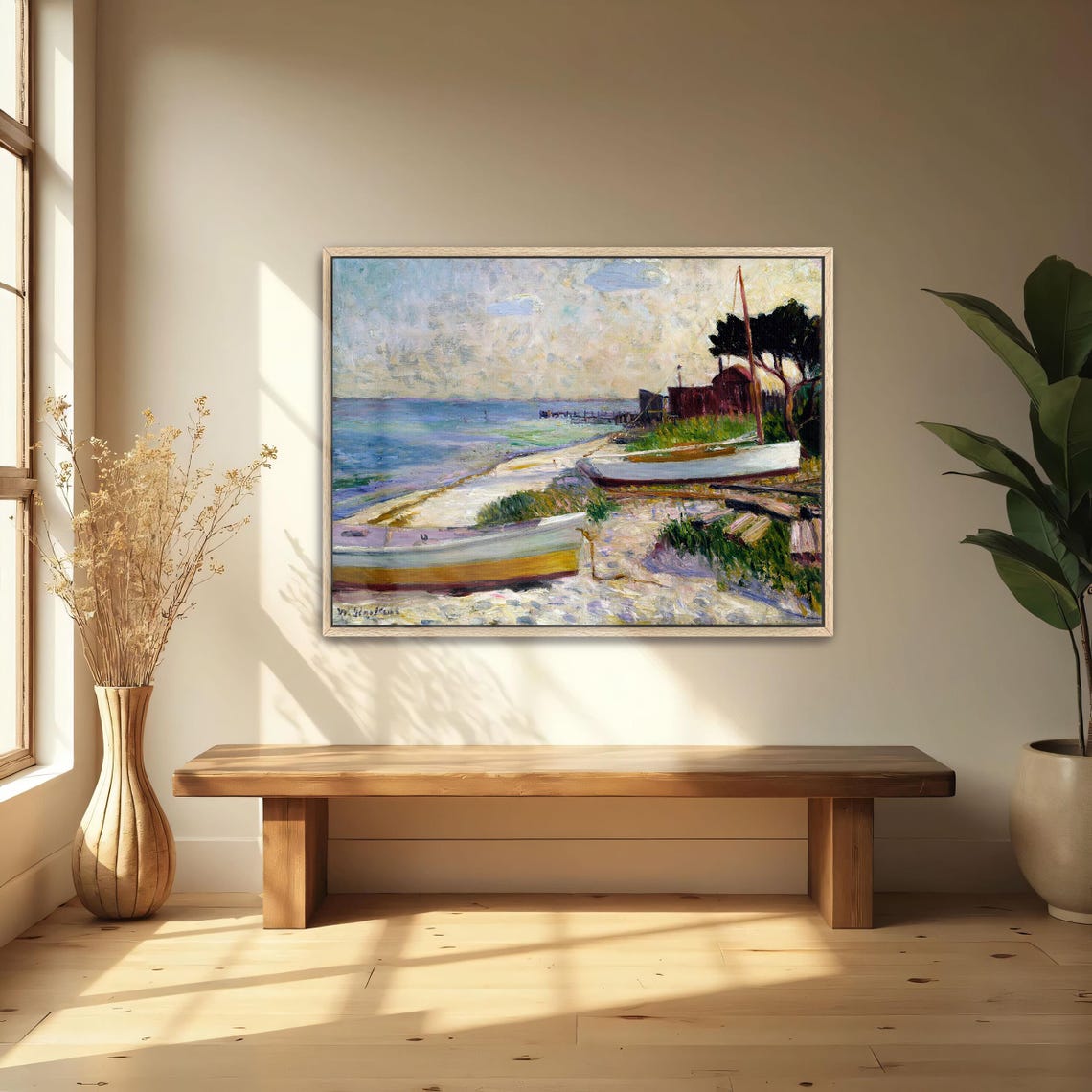 Two Boats Resting On A Sandy Beach Impressionist Coastal Poster - Image 4