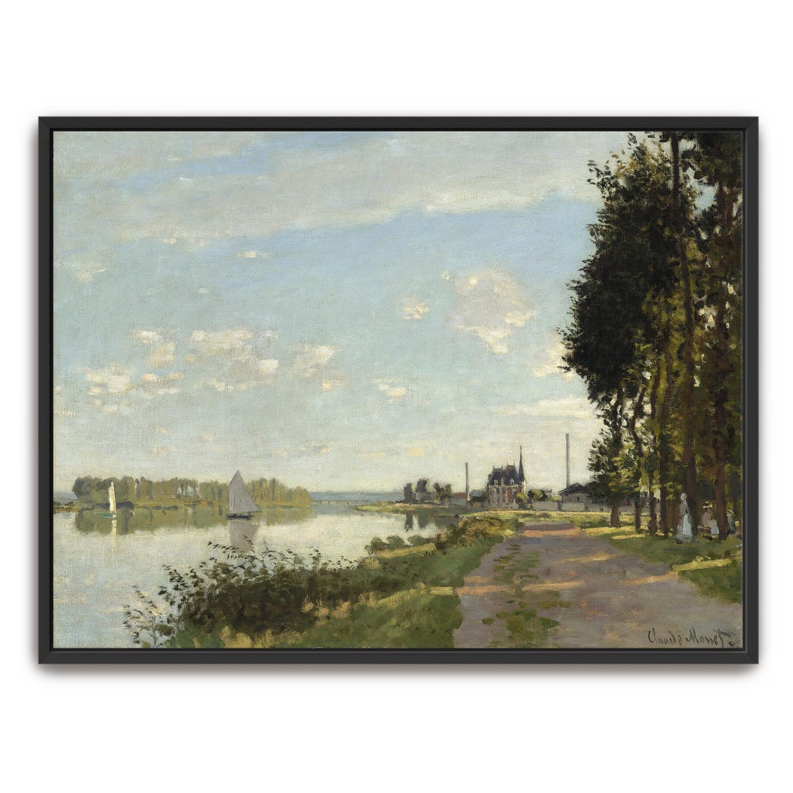 Claude Monet Framed Print River Landscape With Sailboats Landscape Print Green And Blue Entryway Art Print