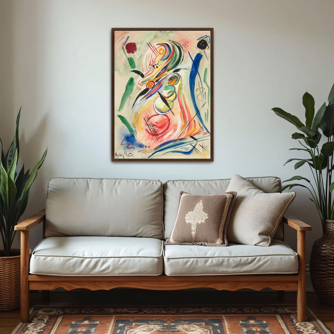 Framed Print Of Abstract Watercolor Painting With Geometric Shapes Geometric Fine Art Print Red And White Living Room Art Print - Image 5