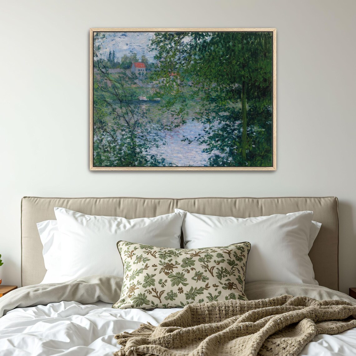 Claude Monet Framed Wall Art River Scene With Trees And House Landscape Print Green And Blue Bedroom Art Print Boho Decor - Image 4