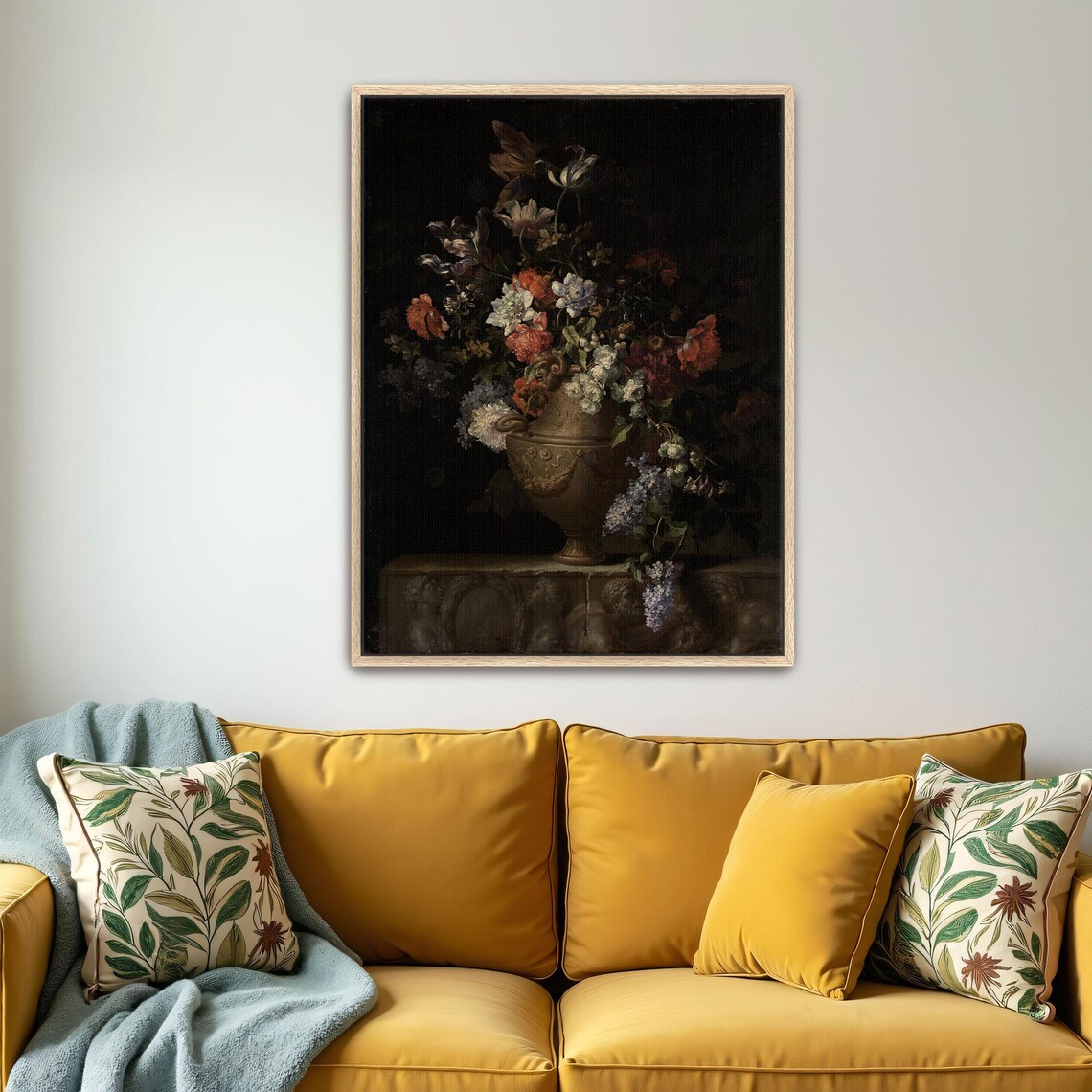 Vintage Dark Floral Bouquet in Urn Still Life Oil Painting Poster - Image 5