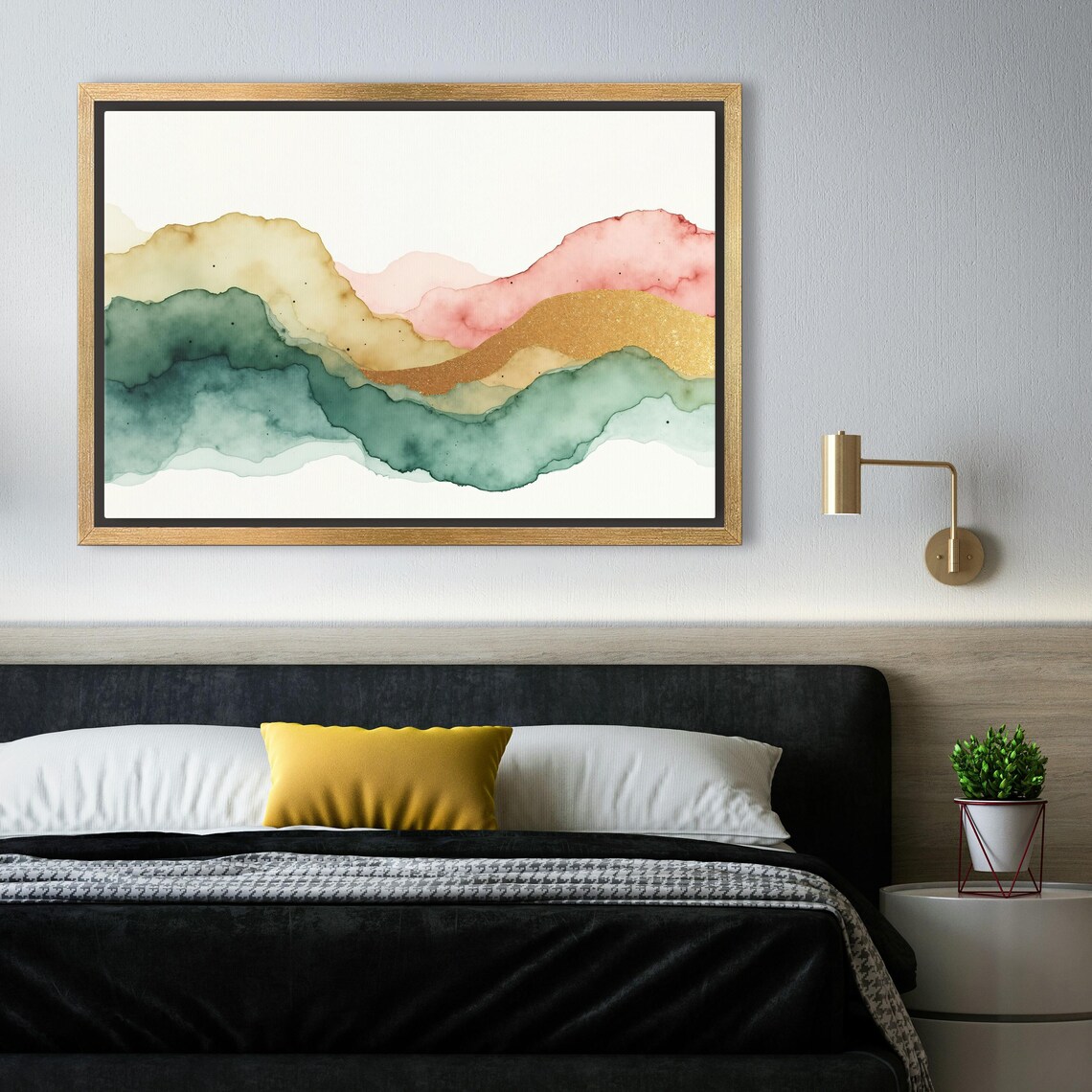 Abstract Pastel Mountain Layers In Green Amber Blush And Gold Poster - Image 4
