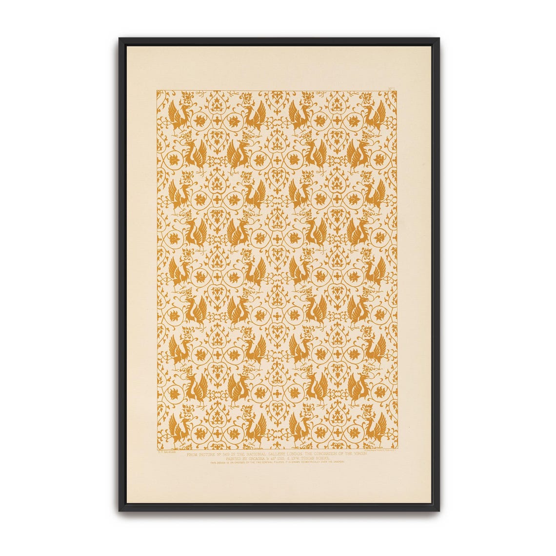 Gold Griffins Ornamental Bird Motif Pattern Vintage Textile Poster
