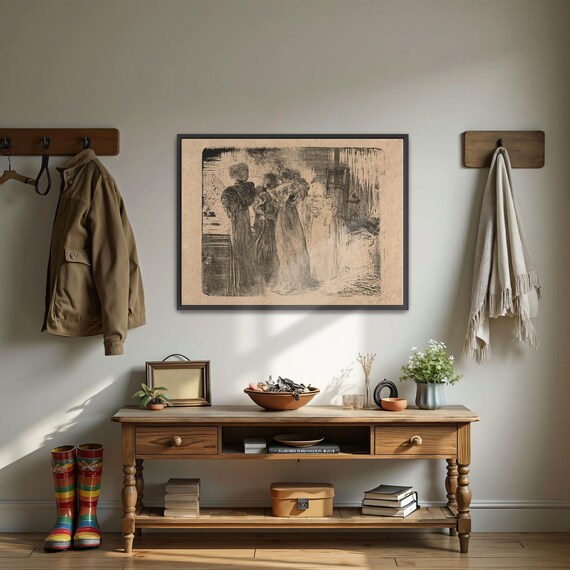 Monochrome Vintage Sketch Of Three Women In An Interior Poster