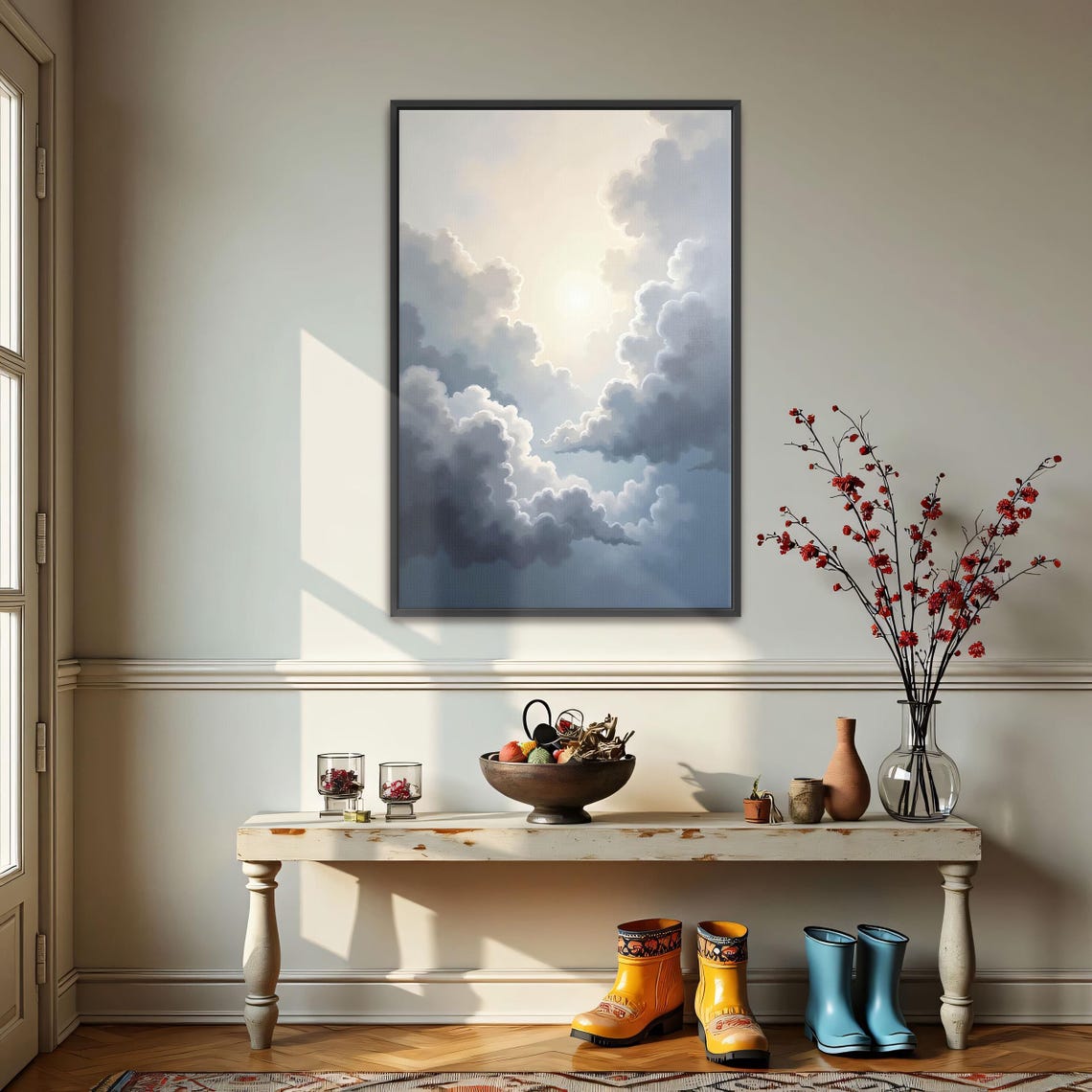 Cloudscape With Sun Rays Dreamy Sky Peaceful Atmosphere Framed Wall Art Ready To Hang Oversized Large Wall Art Fine Art Print - Image 3