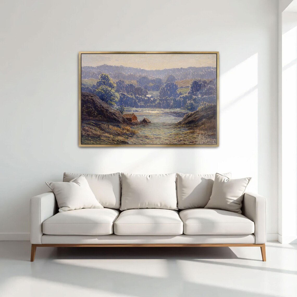 Riverside Cottage Wooded Valley Pastoral Landscape Art Poster