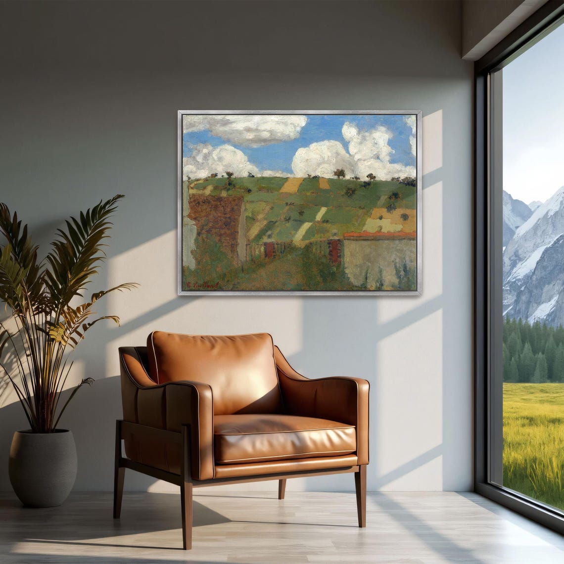 Framed Print Of Rural Landscape With Clouds And Fields Landscape Print Green And Brown Living Room Art Print Boho Art - Image 3