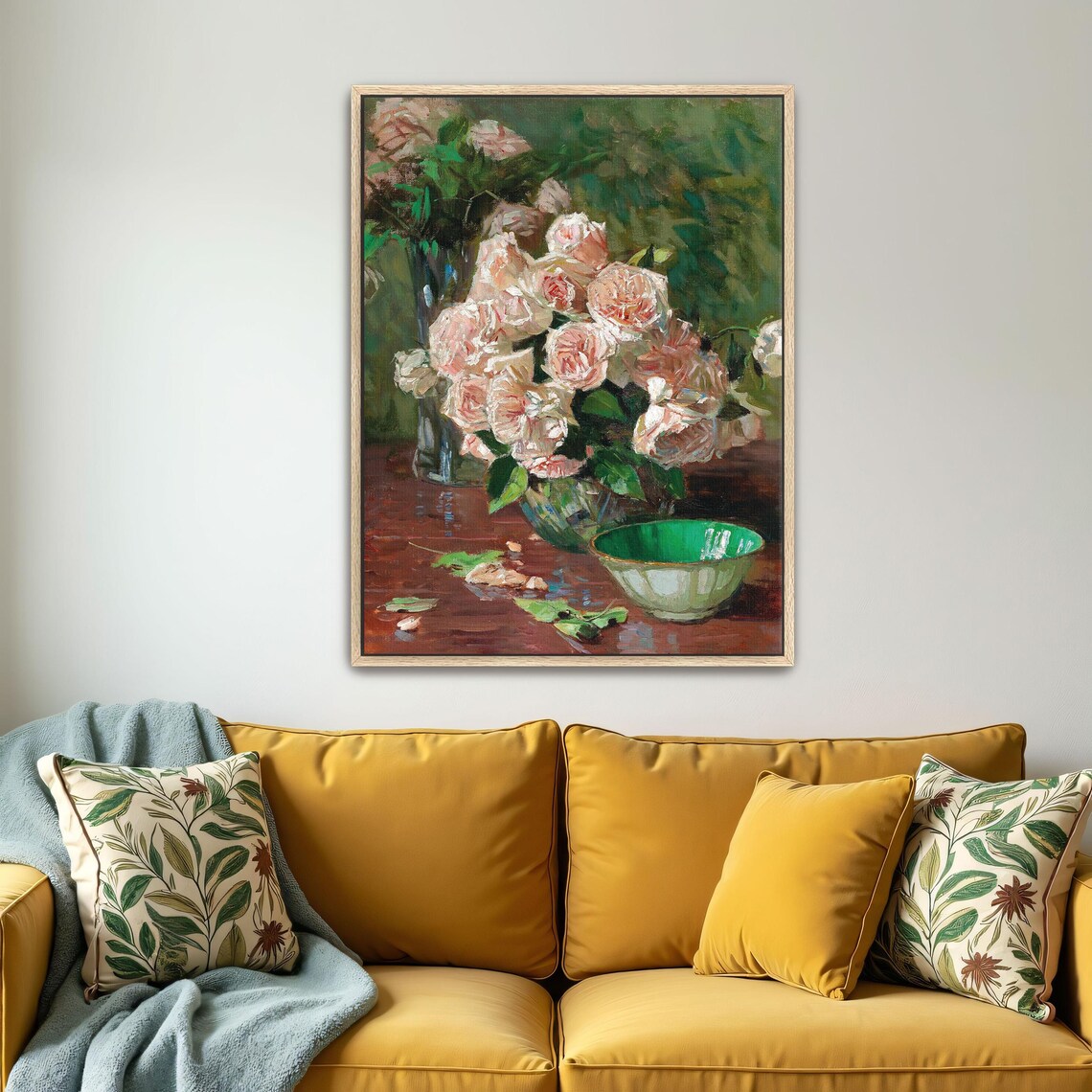 Blush Roses in Glass Vases on a Table Floral Still Life Poster
