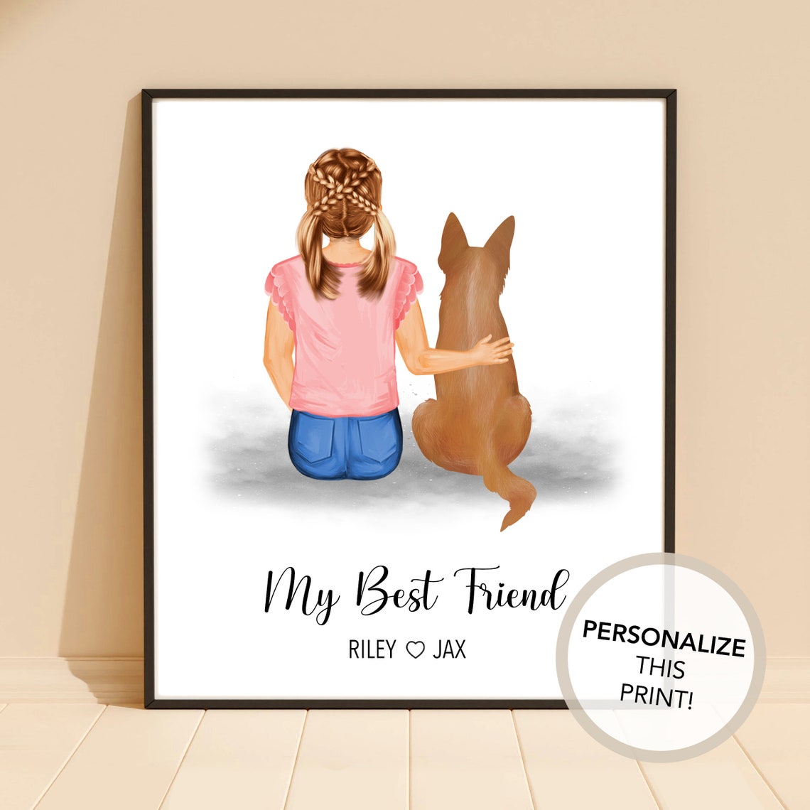 Boy and His Dog Best Friends Custom Portrait Illustration Poster - Image 2