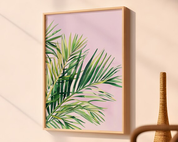 Palm Leaf Tropical Blush Print Colorful Pastel Rainforest Poster Abstract Jungle Painting Botanical Leaves Wall Art