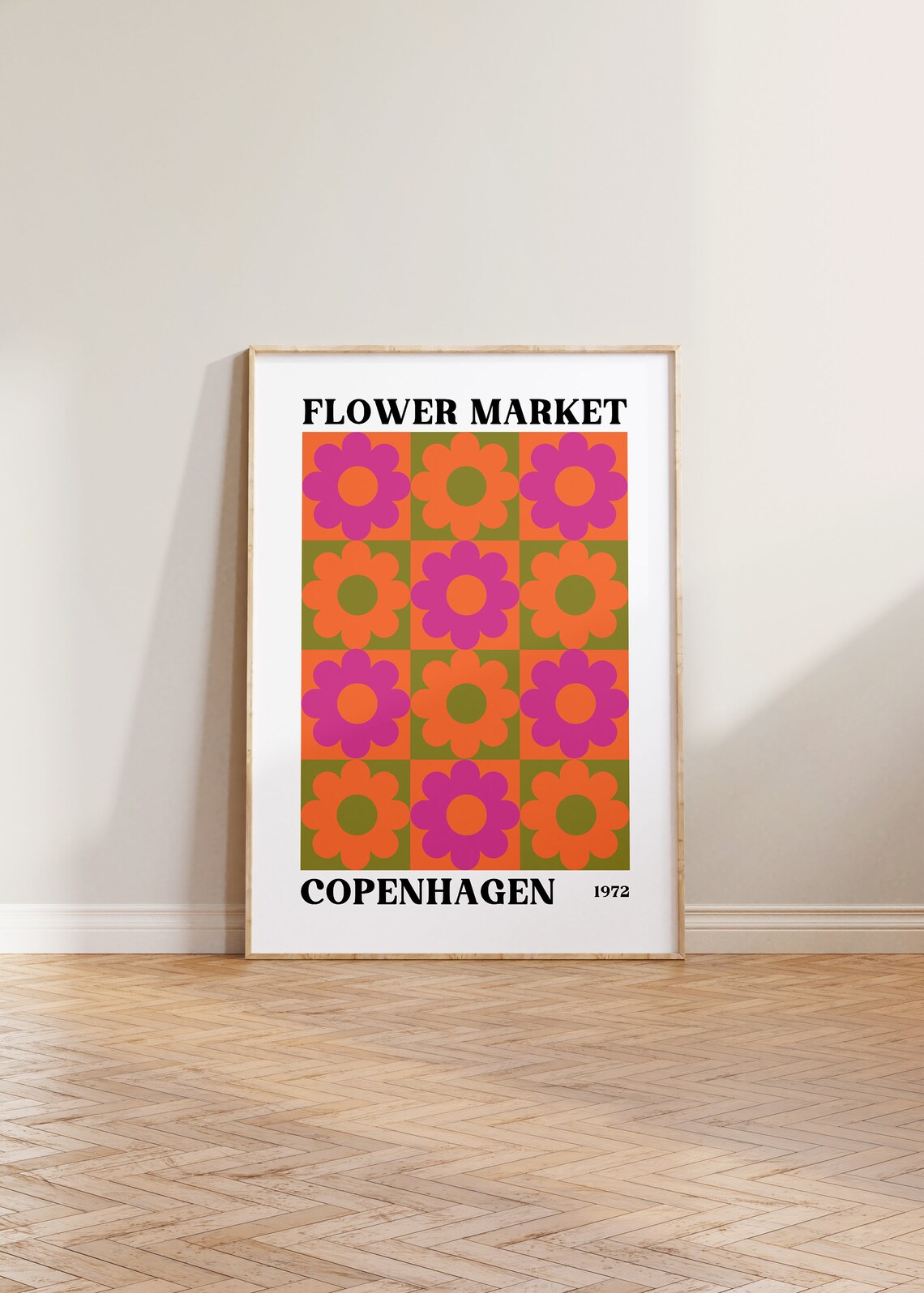 Flower Market Copenhagen 1972 Retro Groovy Floral Grid Wall Art